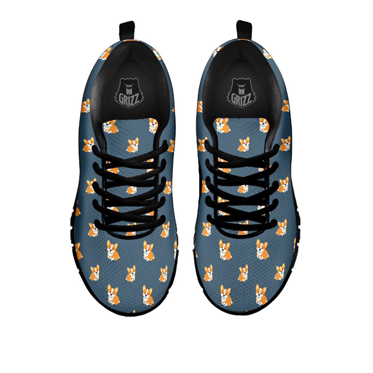 Bunny Corgi Print Pattern Black Sneaker-grizzshop