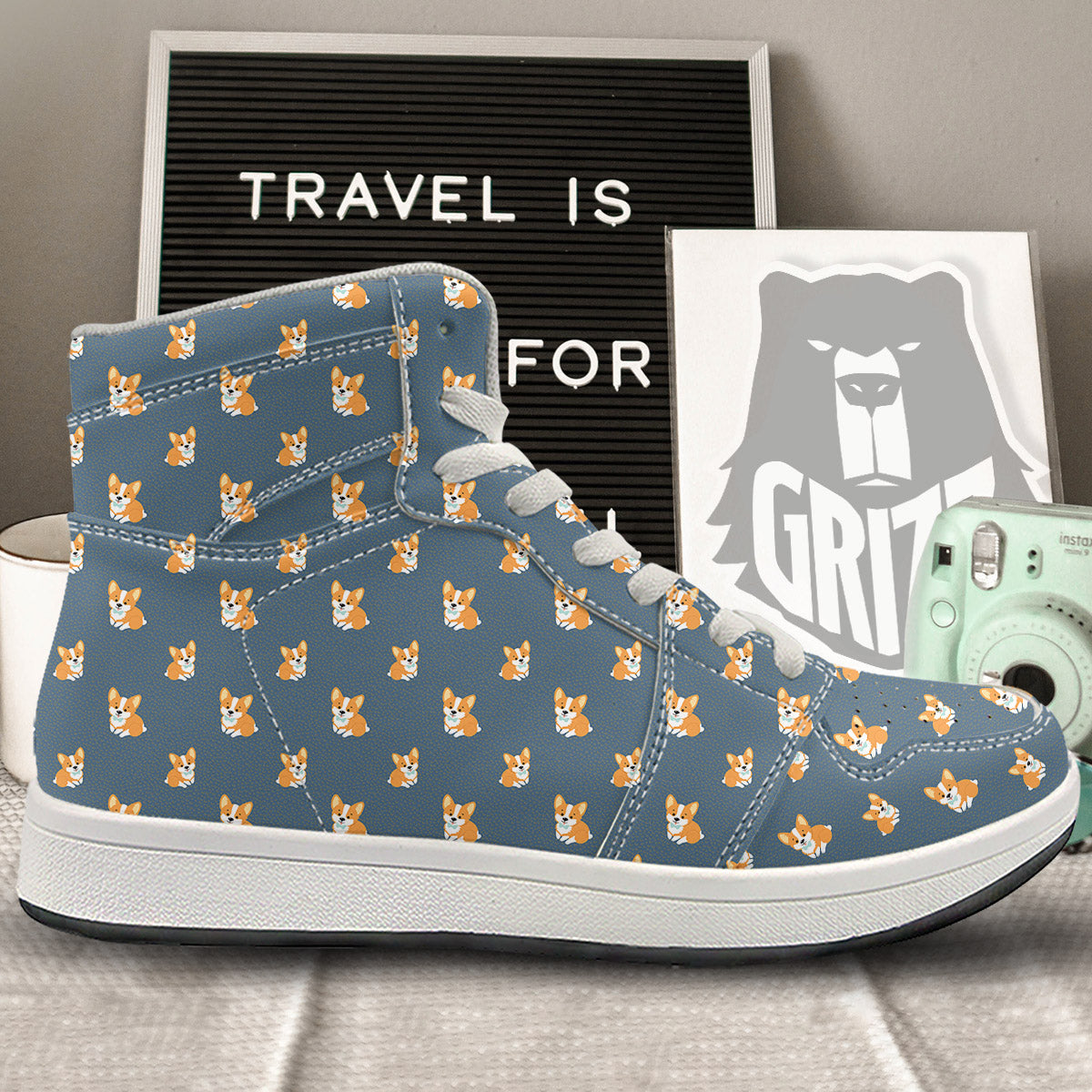 Bunny Corgi Print Pattern High Top Sneakers-grizzshop
