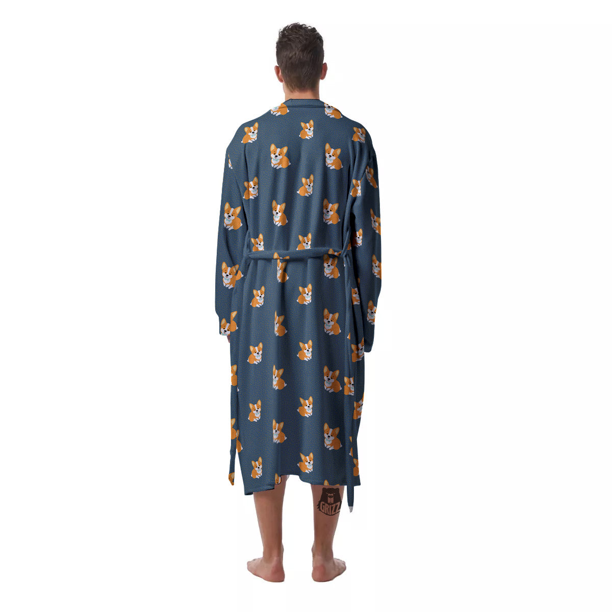Bunny Corgi Print Pattern Men's Robe-grizzshop