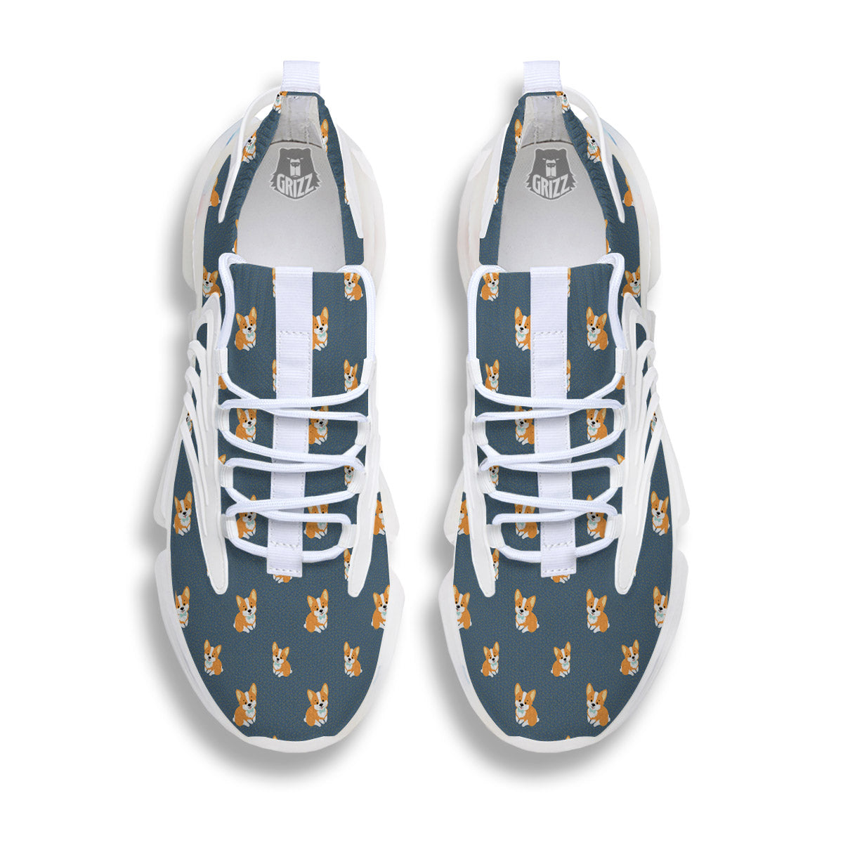 Bunny Corgi Print Pattern White Gym Shoes-grizzshop