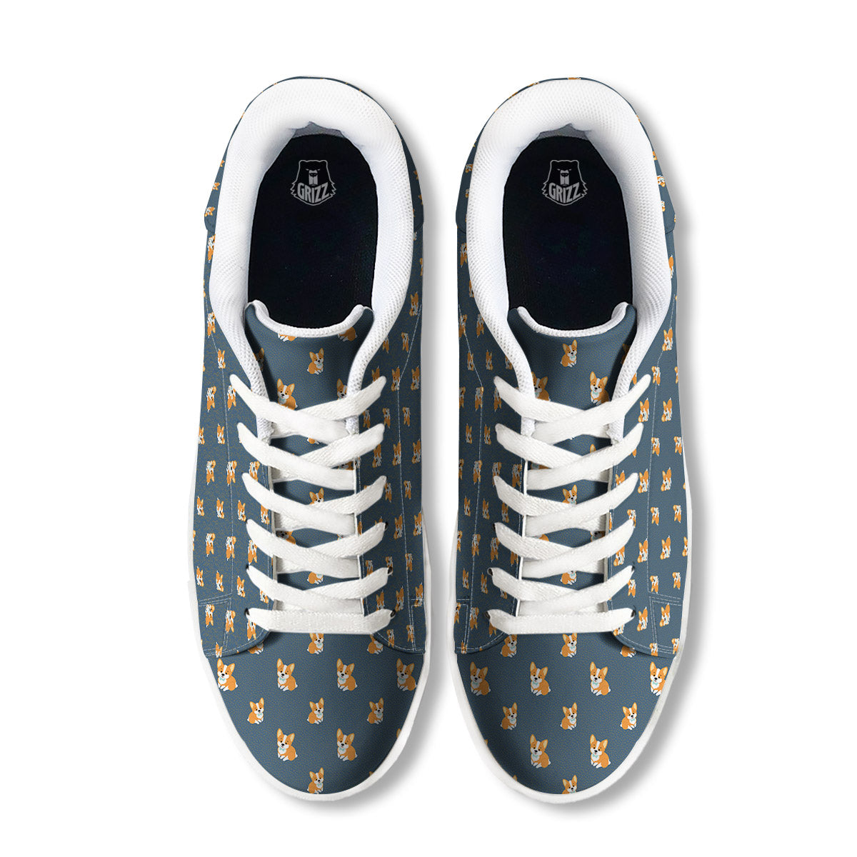 Bunny Corgi Print Pattern White Low Top Sneakers-grizzshop