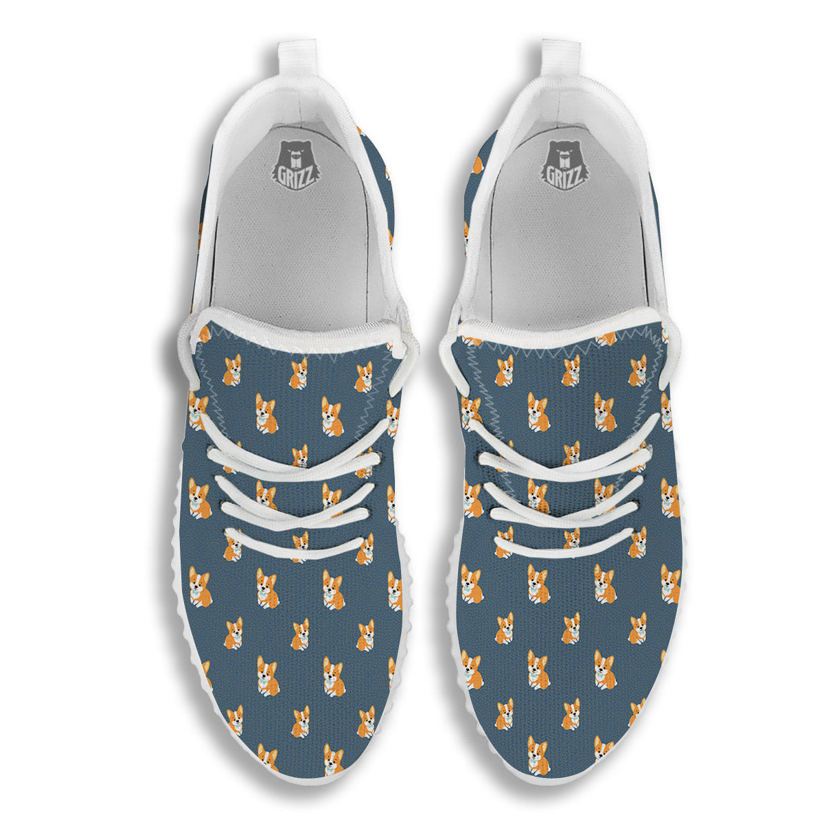 Bunny Corgi Print Pattern White Walking Shoes-grizzshop