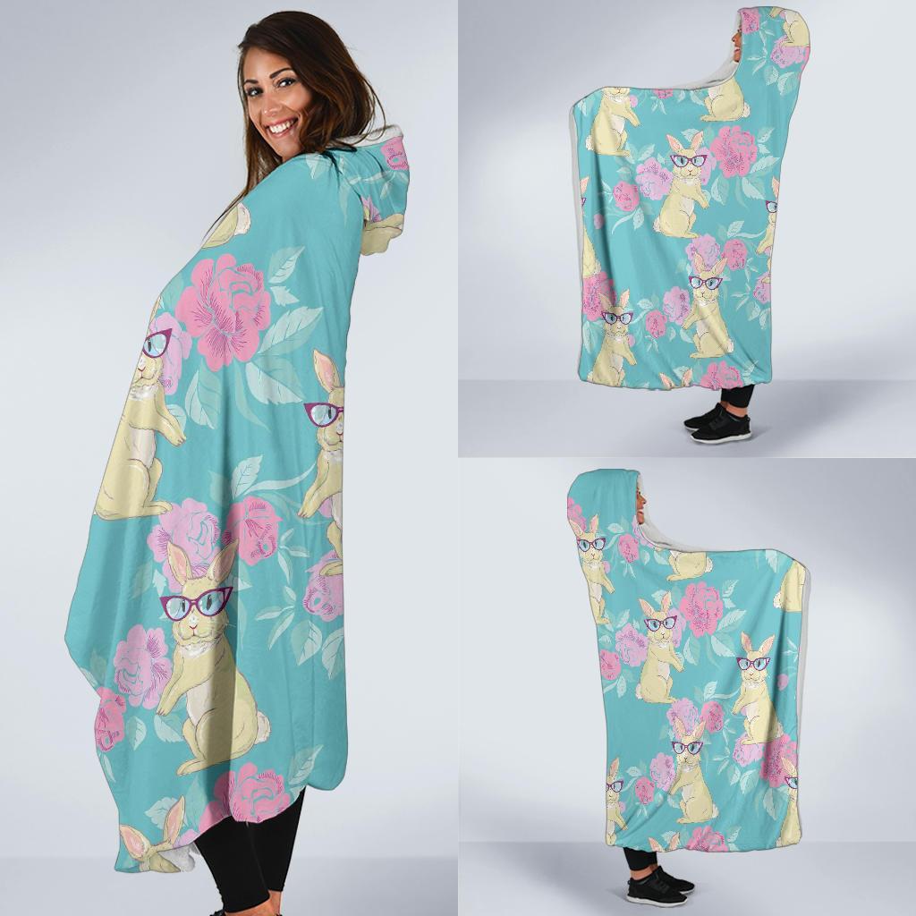 Bunny Rabbit Print Pattern Hooded Blanket-grizzshop