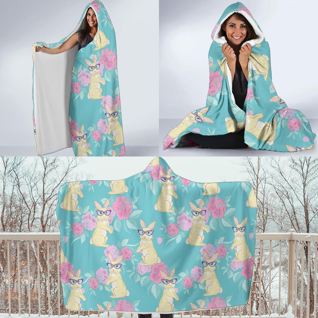 Bunny Rabbit Print Pattern Hooded Blanket-grizzshop