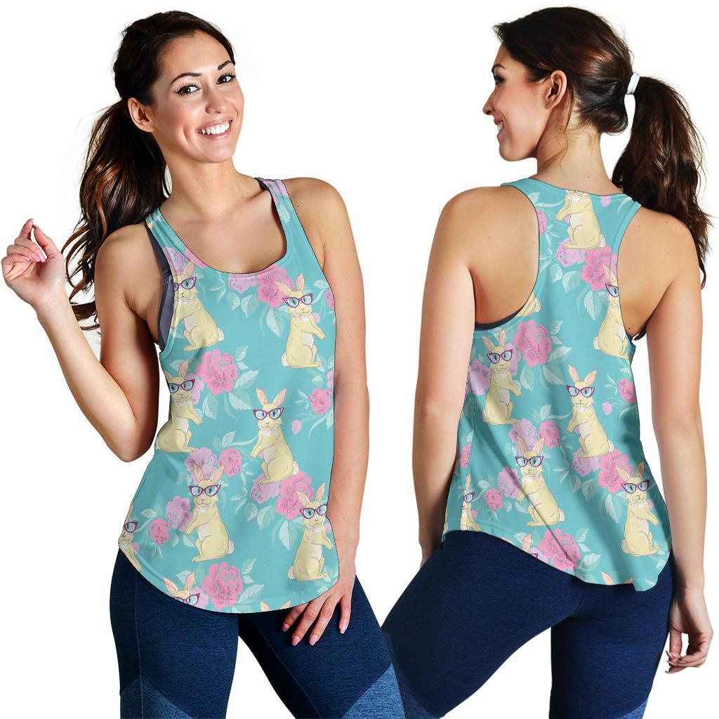 Bunny Rabbit Print Pattern Women's Racerback Tank Tops-grizzshop