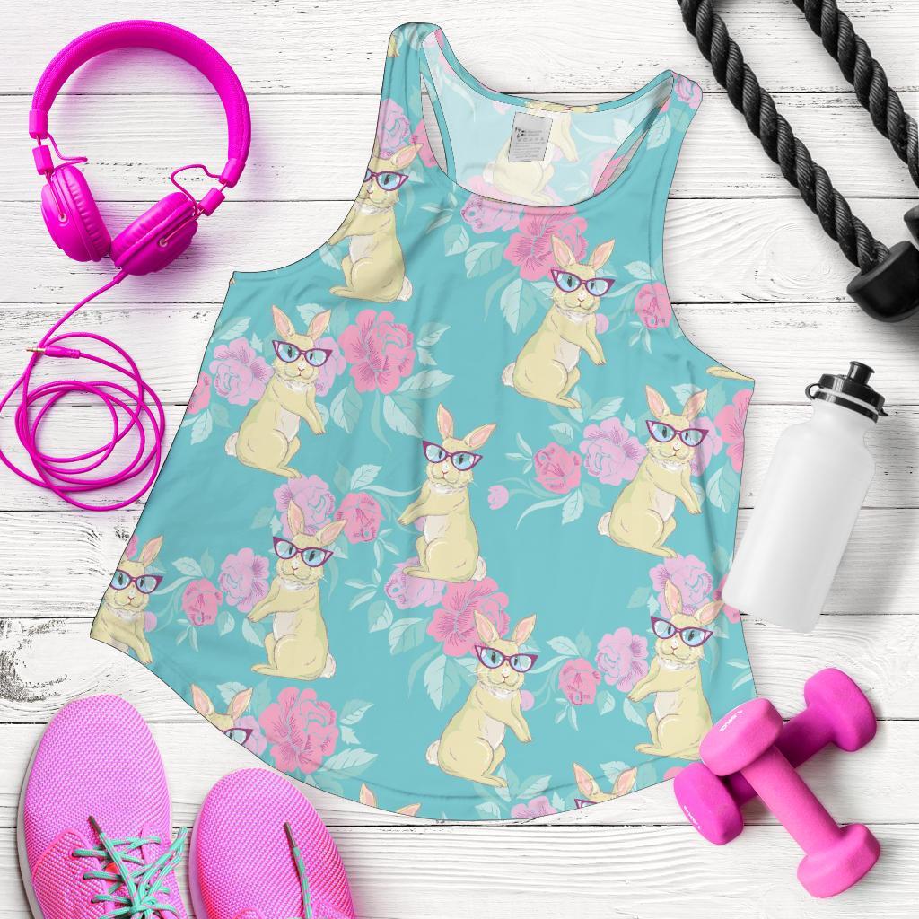 Bunny Rabbit Print Pattern Women's Racerback Tank Tops-grizzshop