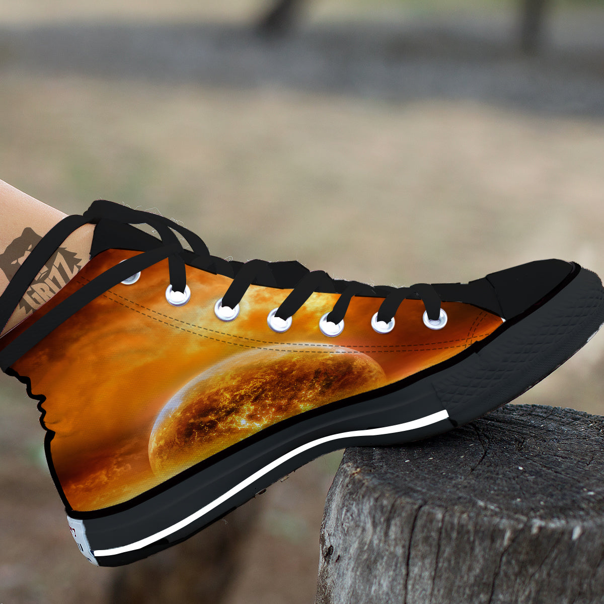 Burning Apocalyptic Planet Earth Print Black High Top Shoes-grizzshop