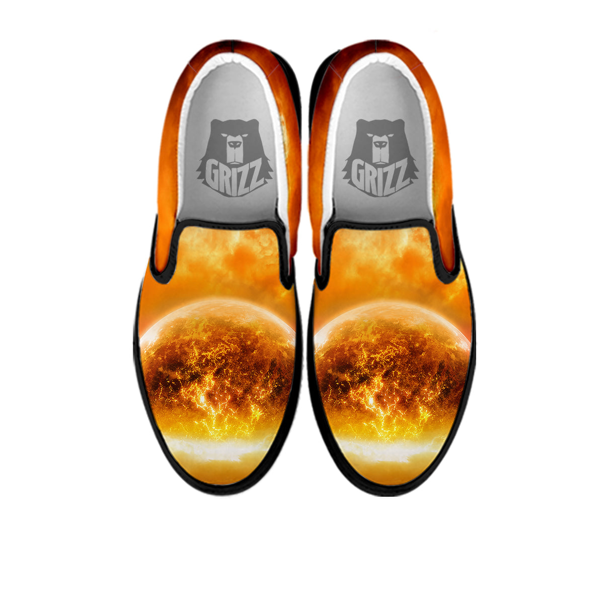 Burning Apocalyptic Planet Earth Print Black Slip On Shoes-grizzshop
