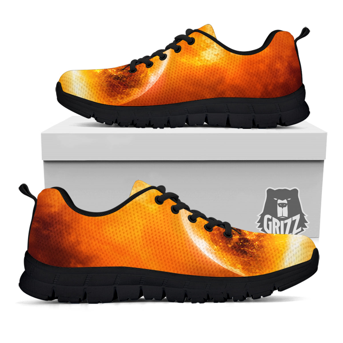 Burning Apocalyptic Planet Earth Print Black Sneaker-grizzshop