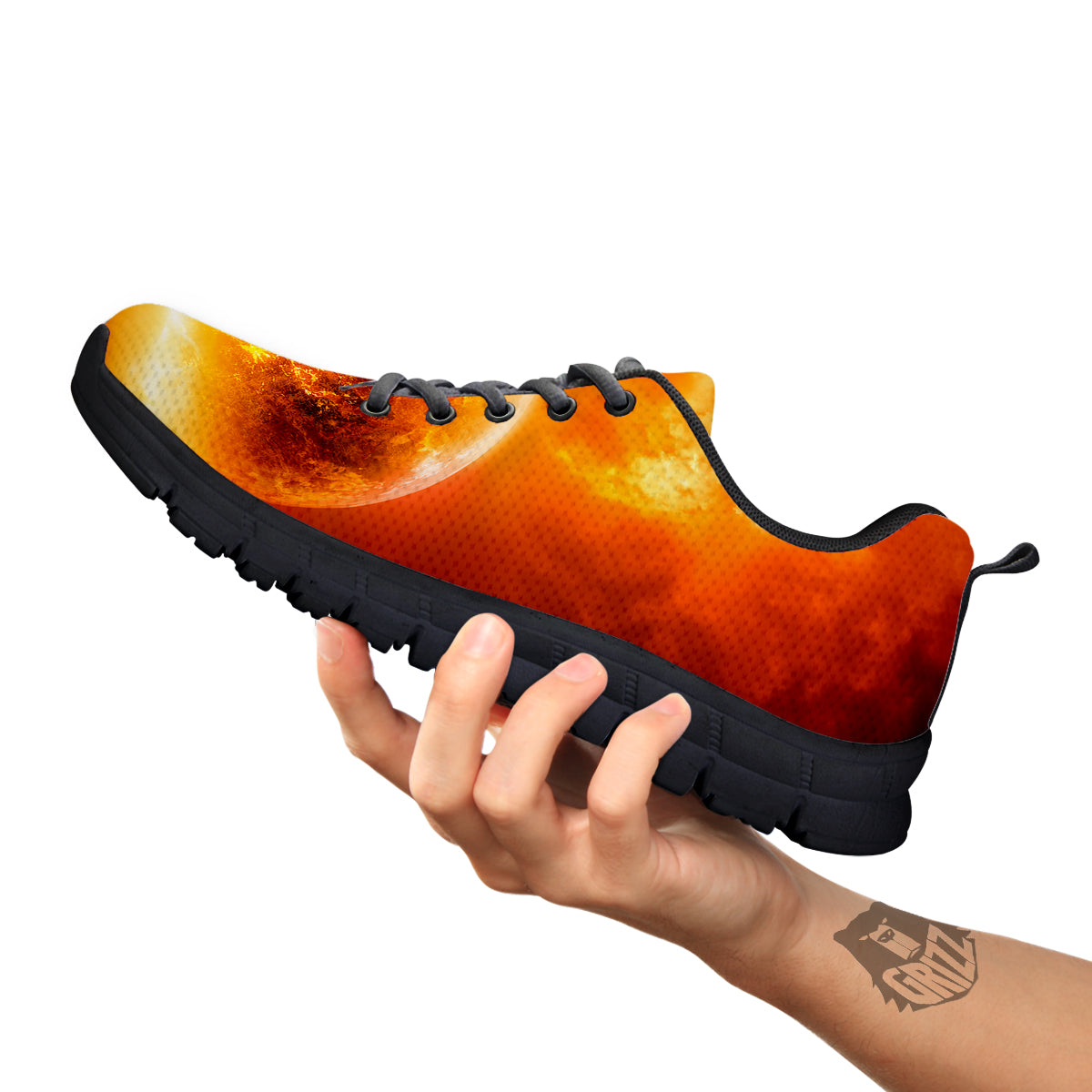 Burning Apocalyptic Planet Earth Print Black Sneaker-grizzshop