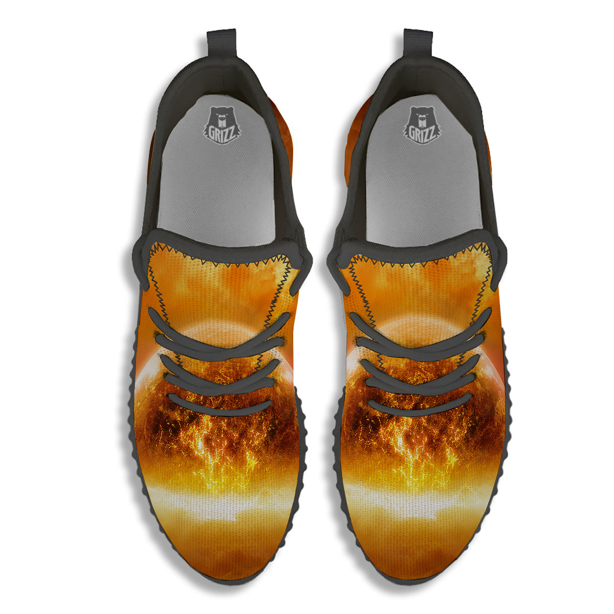 Burning Apocalyptic Planet Earth Print Black Walking Shoes-grizzshop