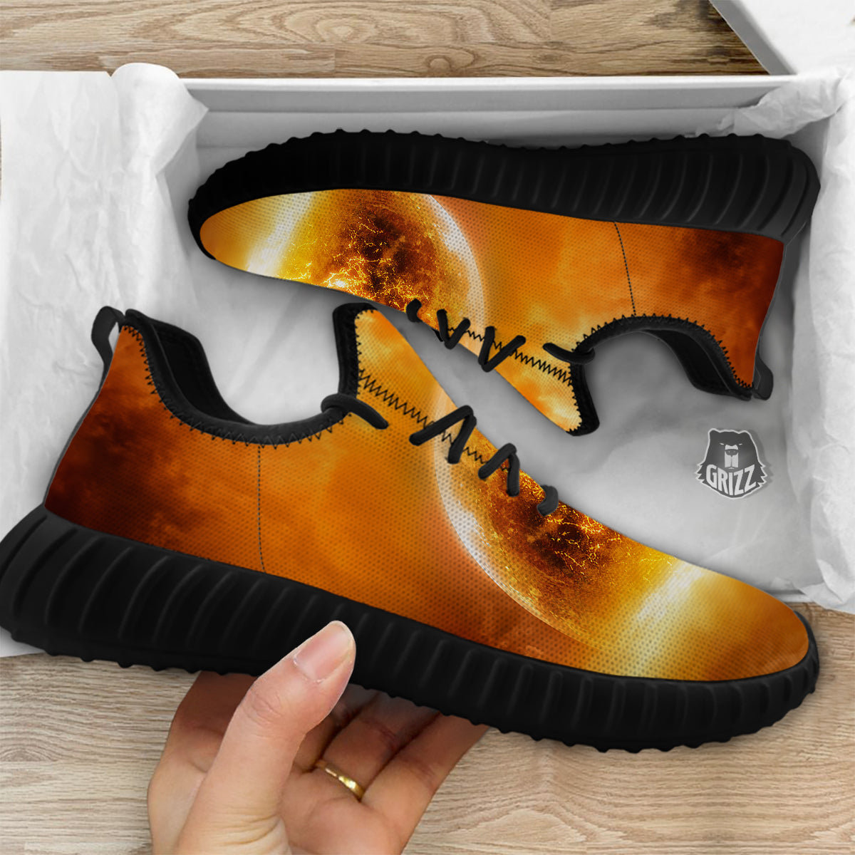 Burning Apocalyptic Planet Earth Print Black Walking Shoes-grizzshop