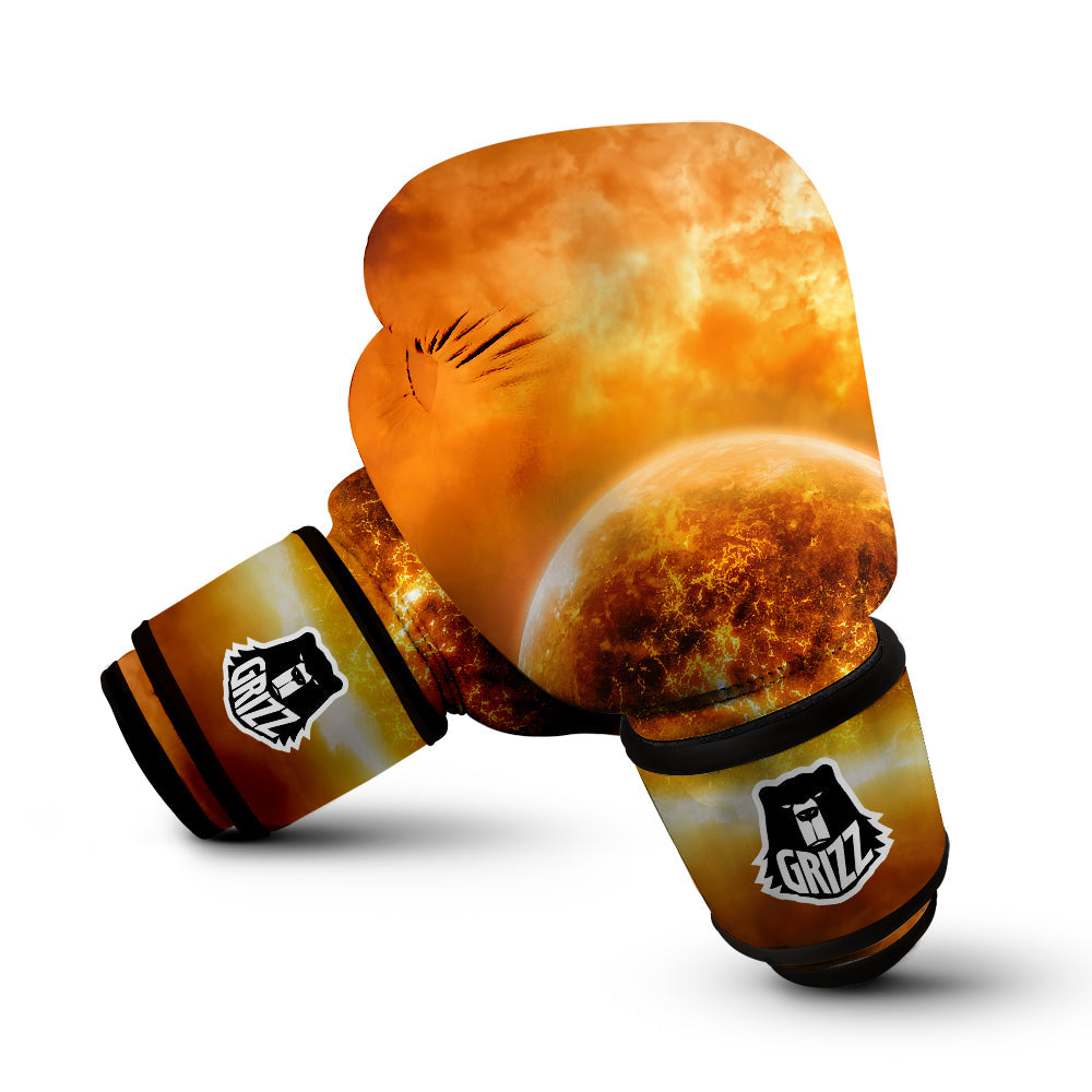 Burning Apocalyptic Planet Earth Print Boxing Gloves-grizzshop