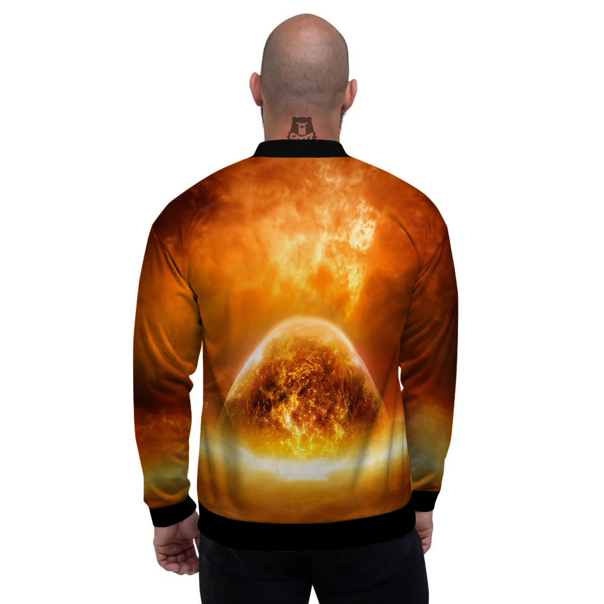 Burning Apocalyptic Planet Earth Print Men's Bomber Jacket-grizzshop