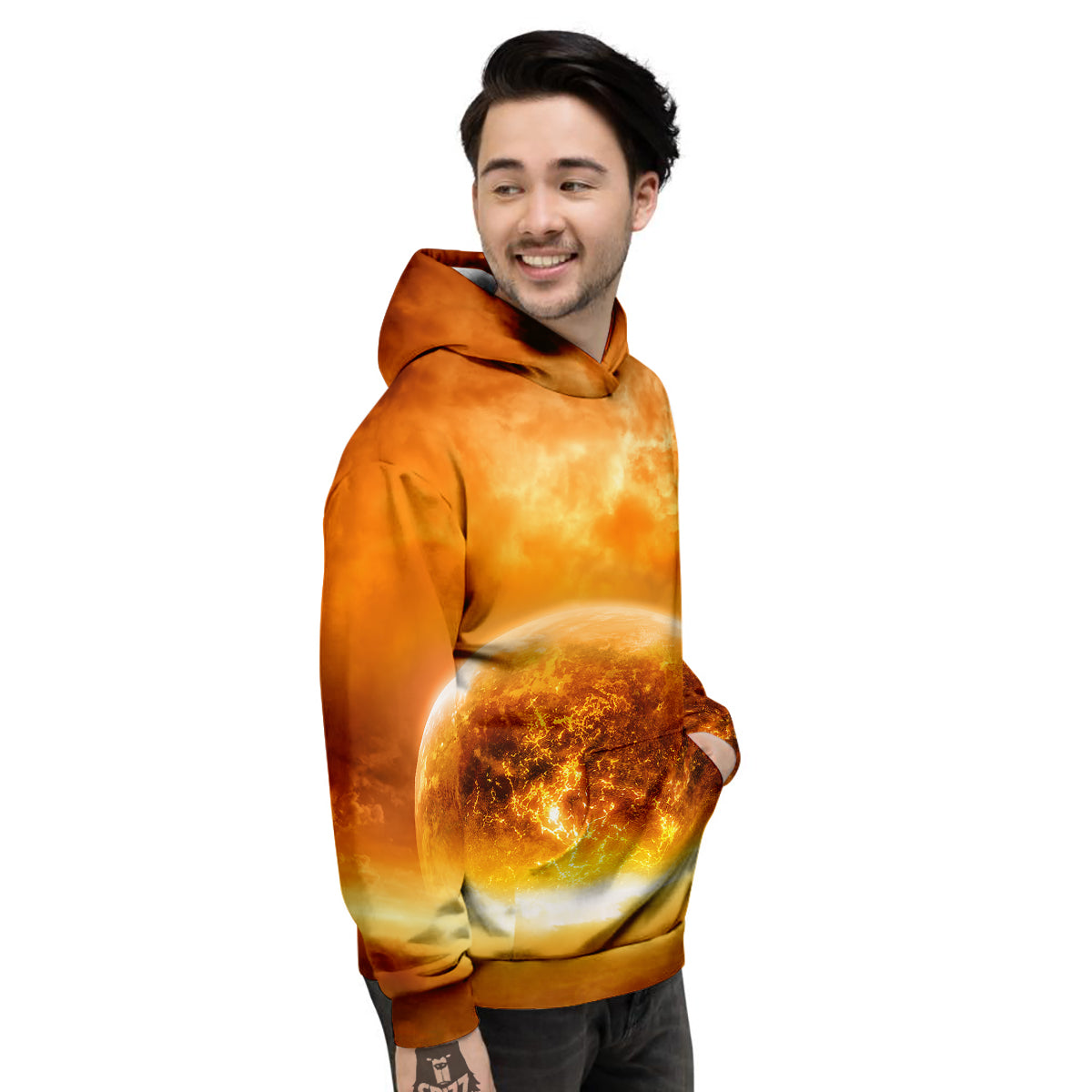 Burning Apocalyptic Planet Earth Print Men's Hoodie-grizzshop