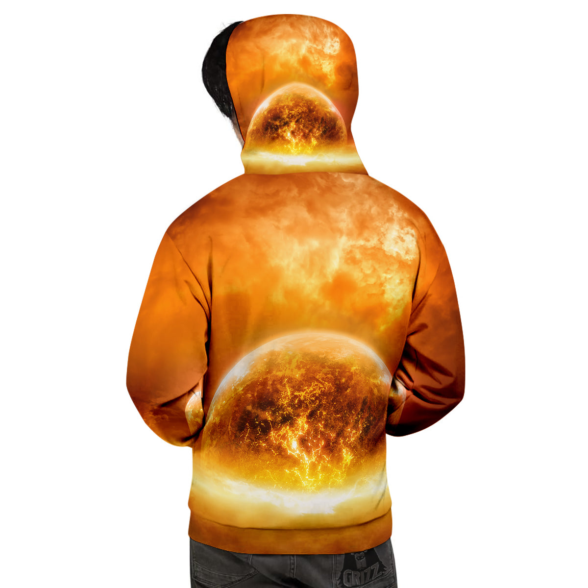Burning Apocalyptic Planet Earth Print Men's Hoodie-grizzshop