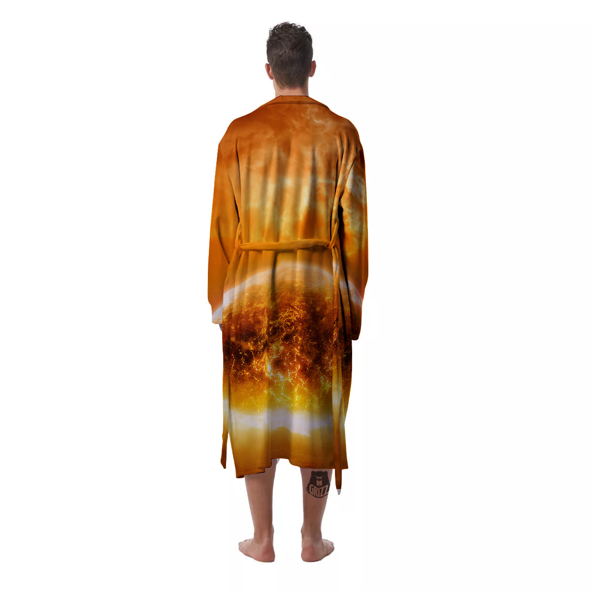 Burning Apocalyptic Planet Earth Print Men's Robe-grizzshop