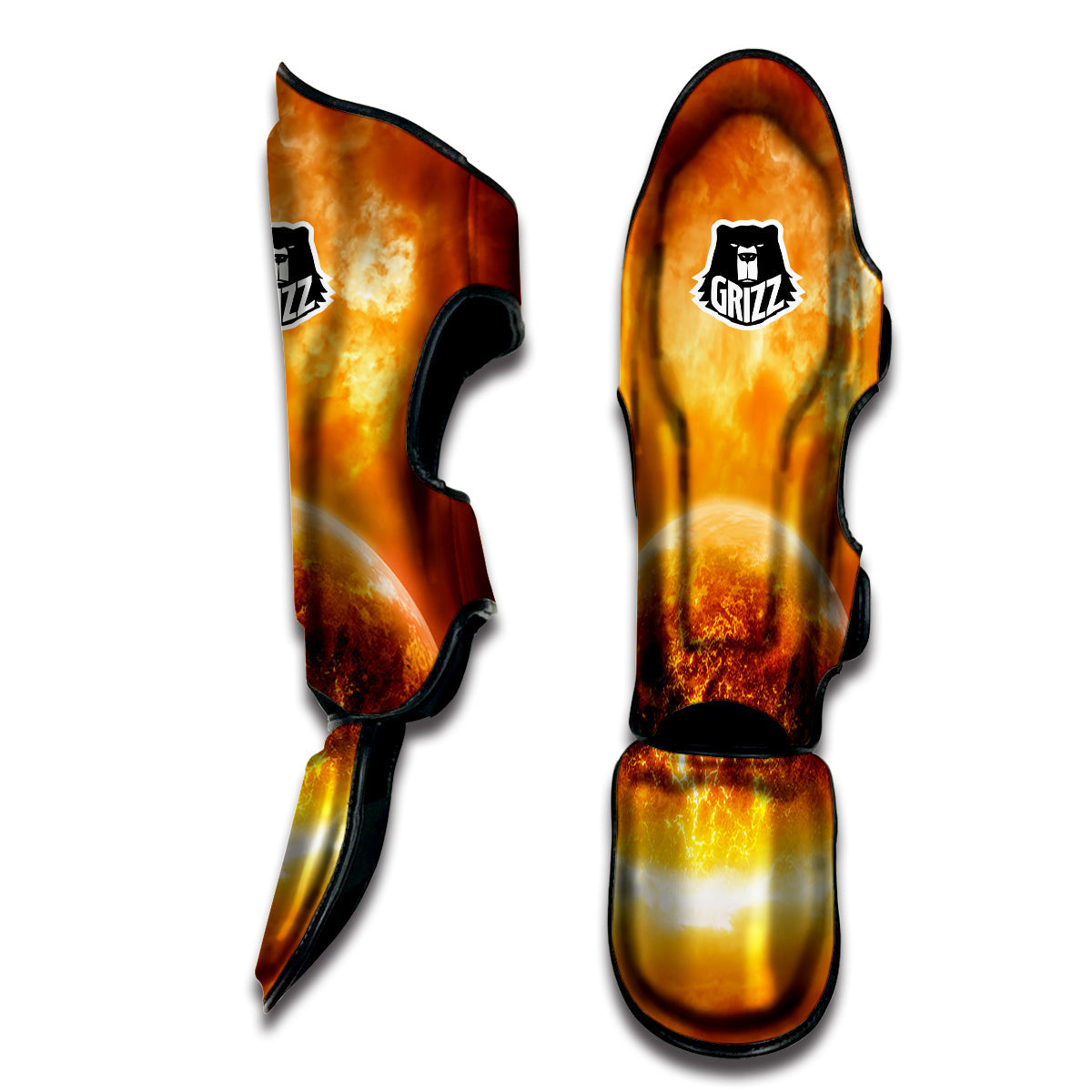 Burning Apocalyptic Planet Earth Print Muay Thai Shin Guards-grizzshop