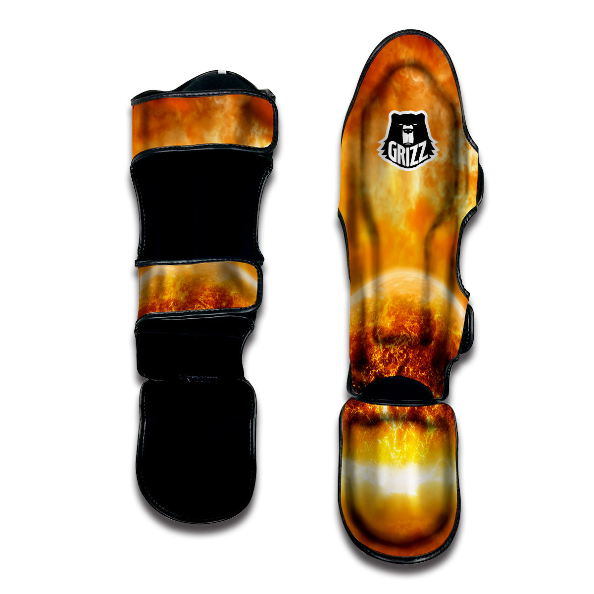 Burning Apocalyptic Planet Earth Print Muay Thai Shin Guards-grizzshop