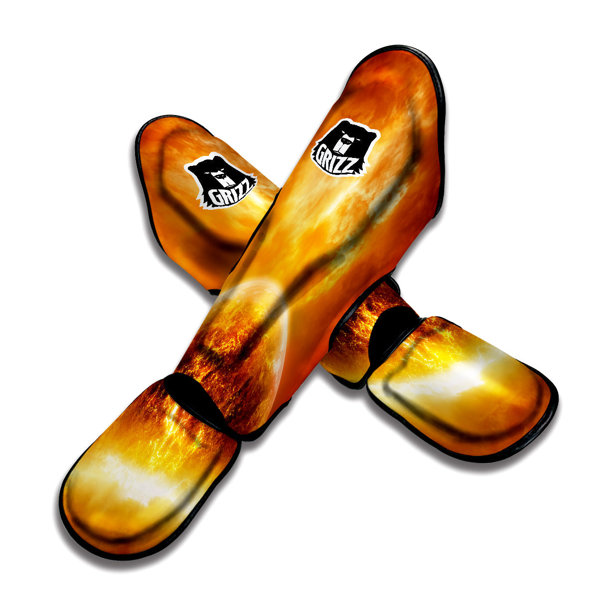 Burning Apocalyptic Planet Earth Print Muay Thai Shin Guards-grizzshop