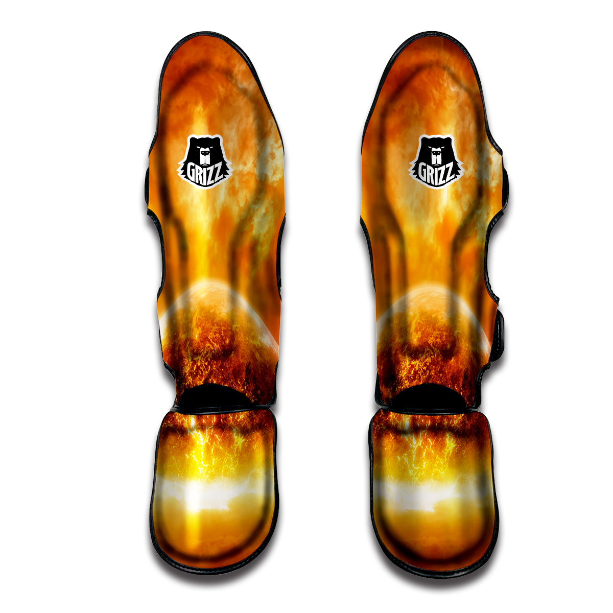 Burning Apocalyptic Planet Earth Print Muay Thai Shin Guards-grizzshop