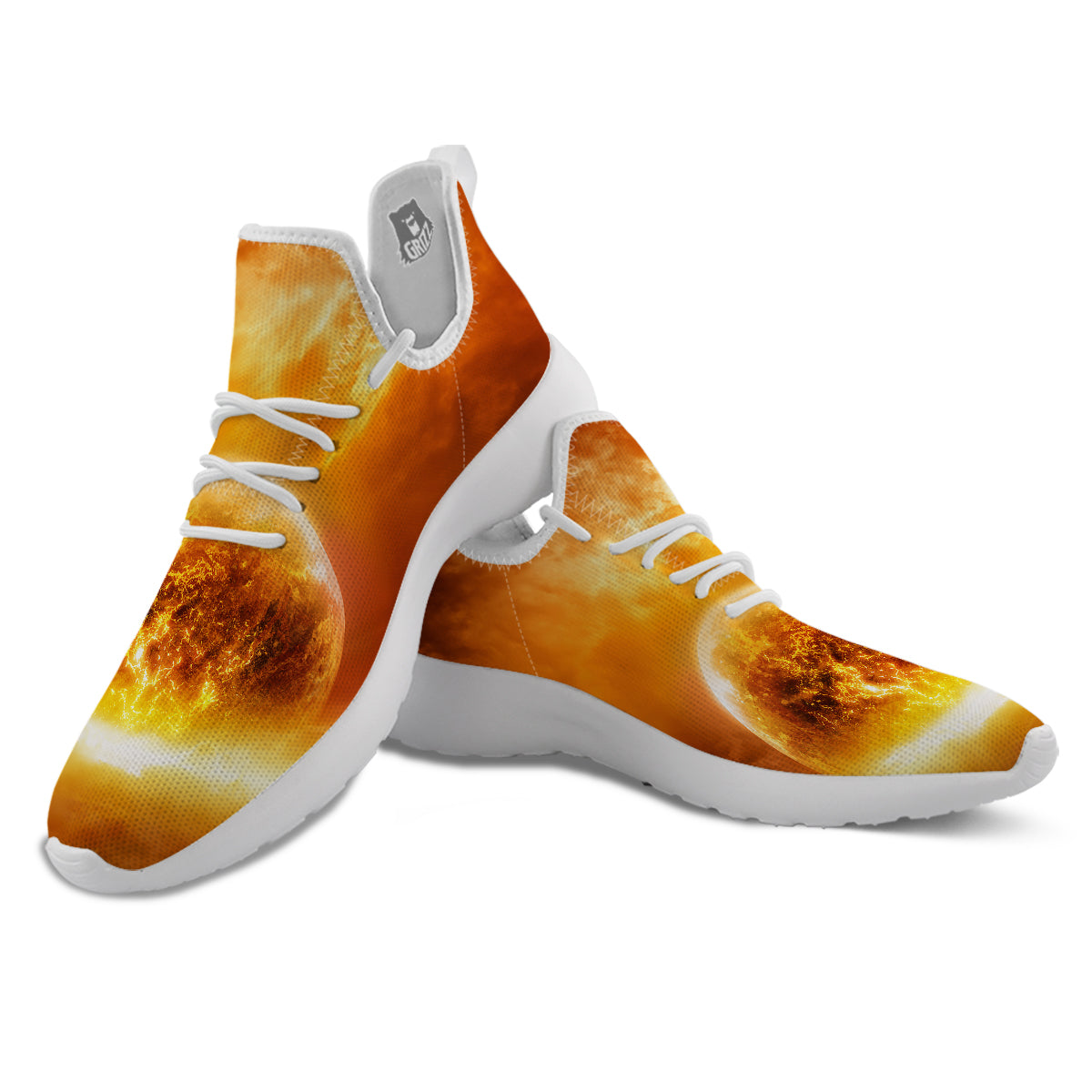 Burning Apocalyptic Planet Earth Print White Athletic Shoes-grizzshop