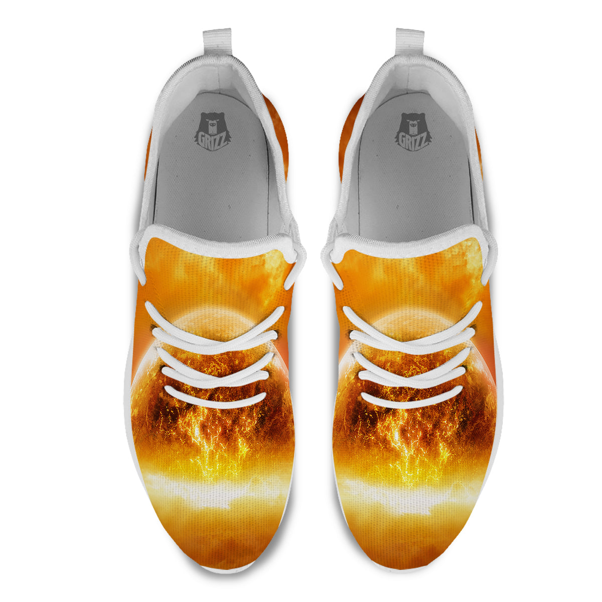 Burning Apocalyptic Planet Earth Print White Athletic Shoes-grizzshop