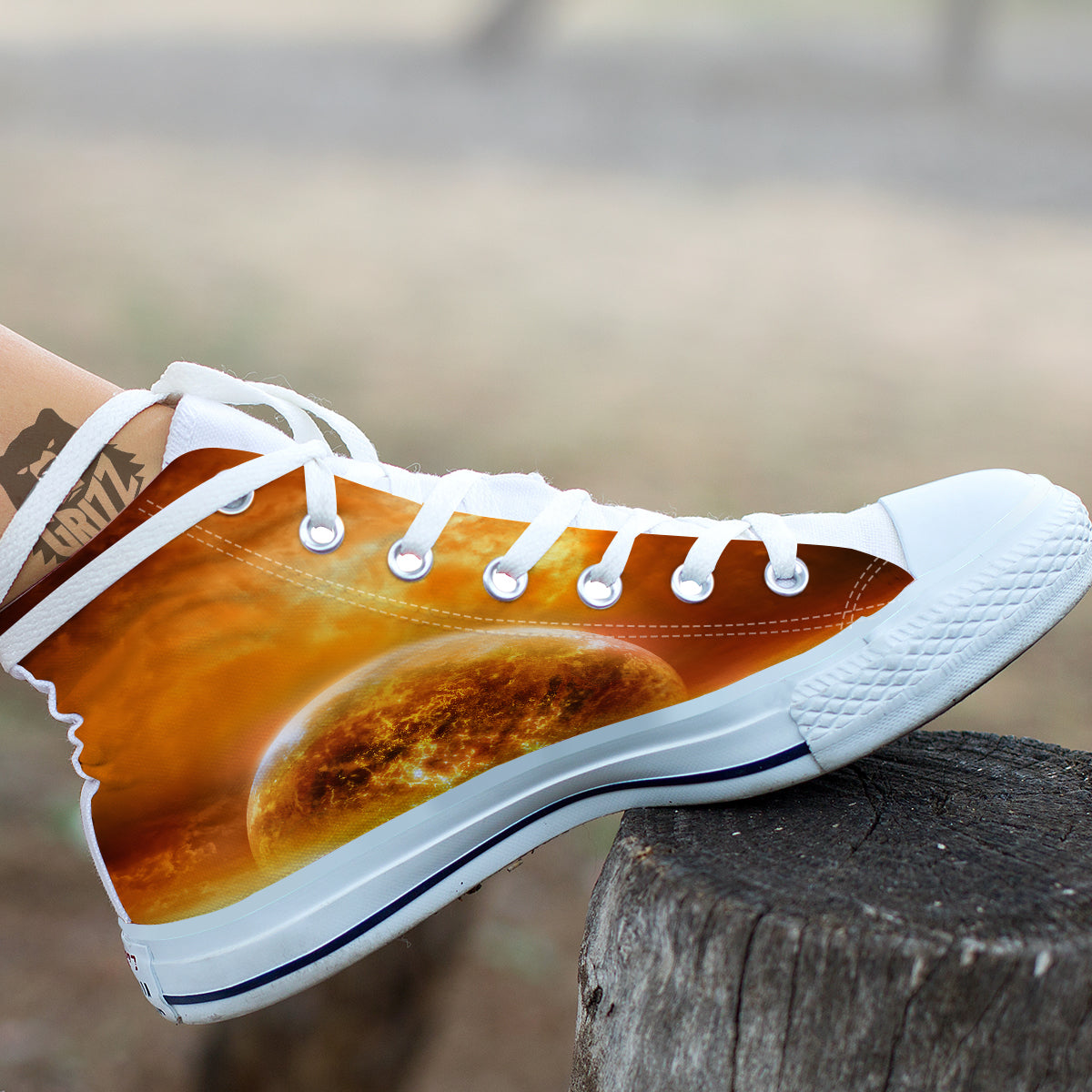 Burning Apocalyptic Planet Earth Print White High Top Shoes-grizzshop