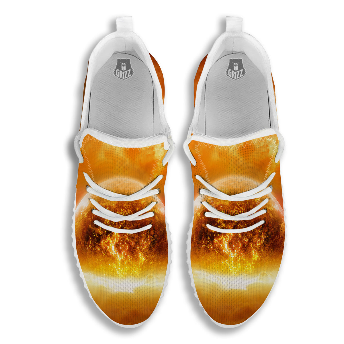 Burning Apocalyptic Planet Earth Print White Walking Shoes-grizzshop