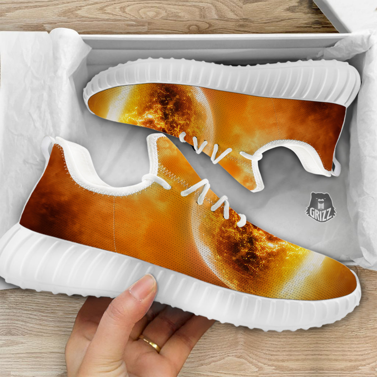 Burning Apocalyptic Planet Earth Print White Walking Shoes-grizzshop
