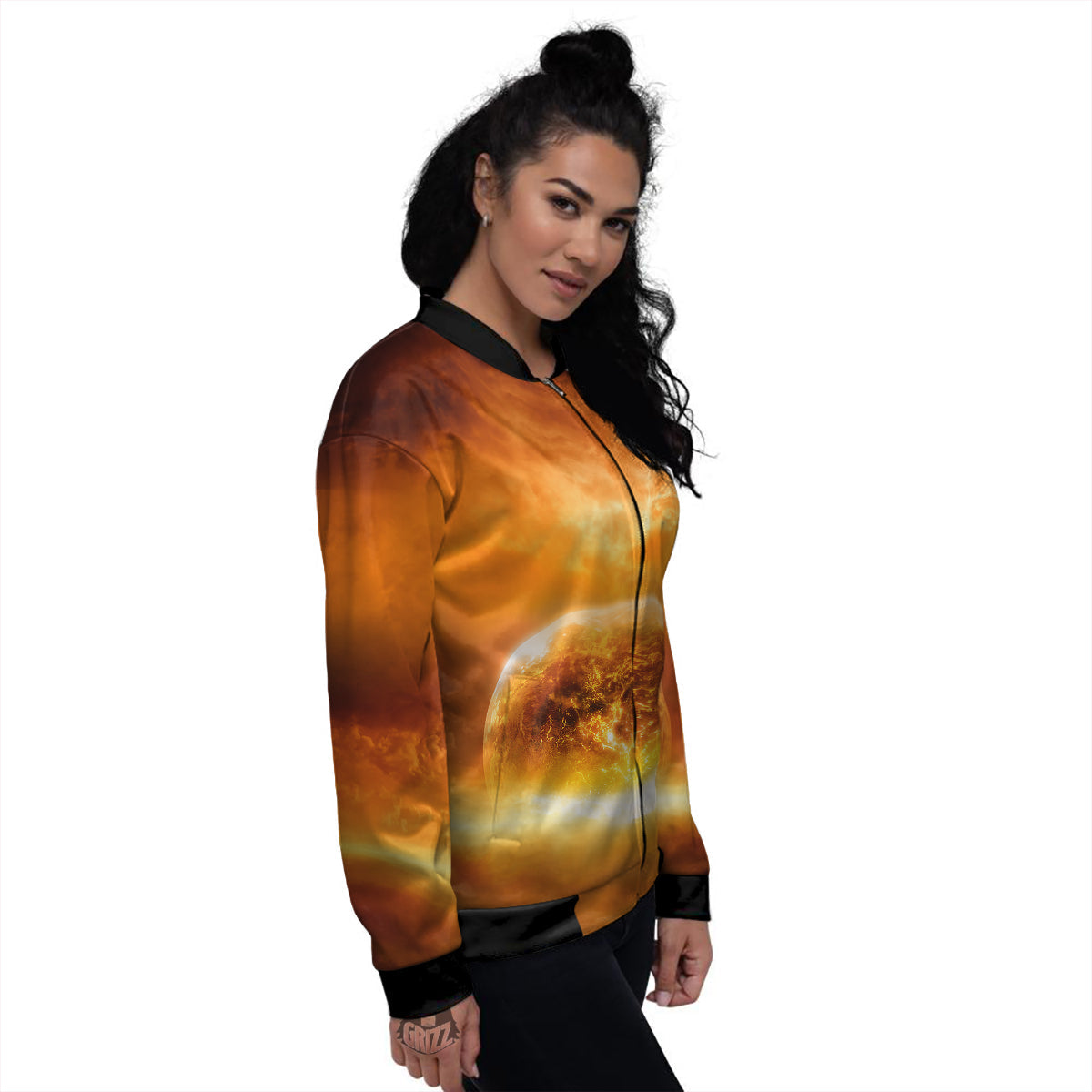 Burning Apocalyptic Planet Earth Print Women's Bomber Jacket-grizzshop