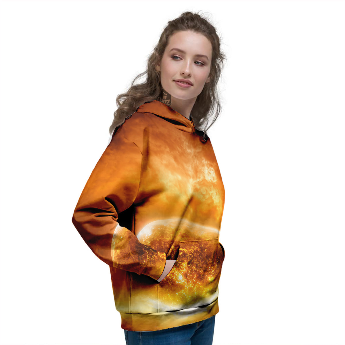 Burning Apocalyptic Planet Earth Print Women's Hoodie-grizzshop
