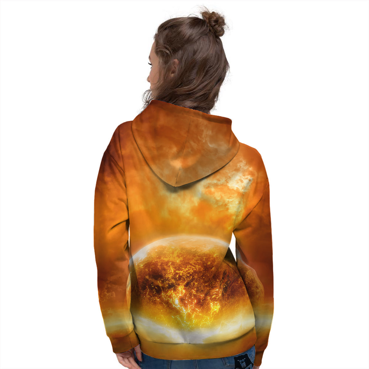 Burning Apocalyptic Planet Earth Print Women's Hoodie-grizzshop