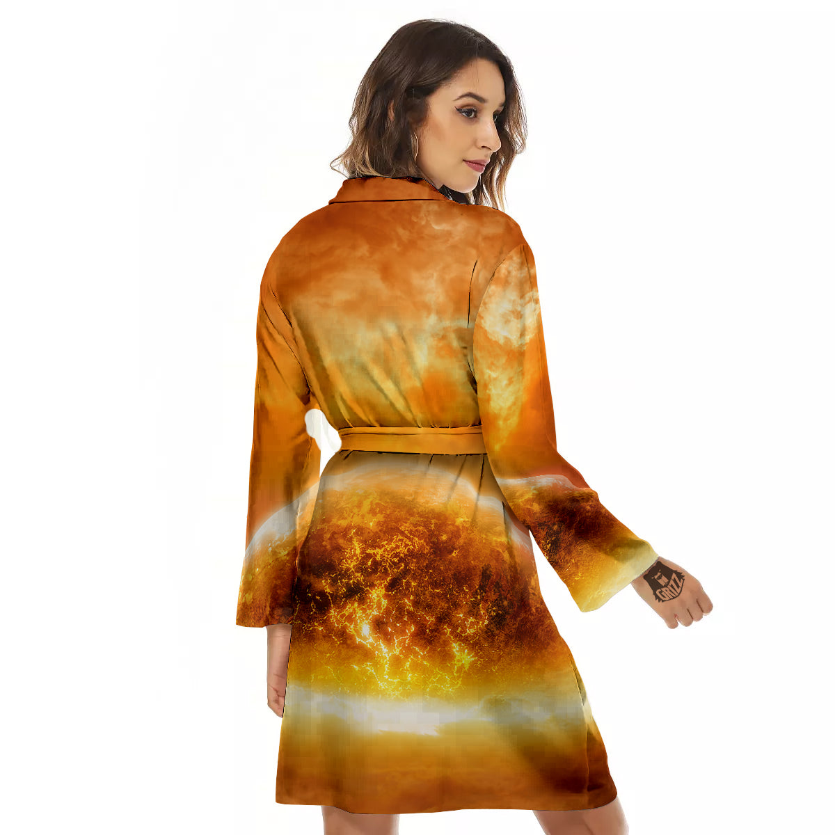 Burning Apocalyptic Planet Earth Print Women's Robe-grizzshop