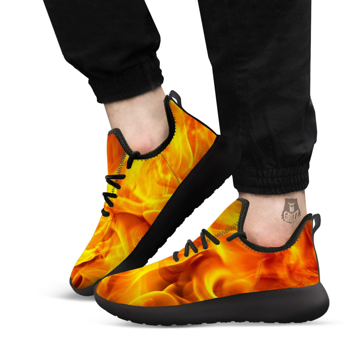 Burning Fire Flame Print Black Athletic Shoes-grizzshop