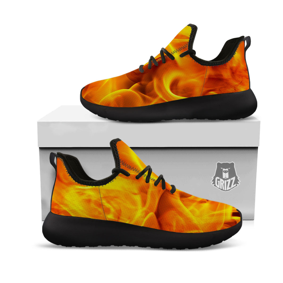 Burning Fire Flame Print Black Athletic Shoes-grizzshop