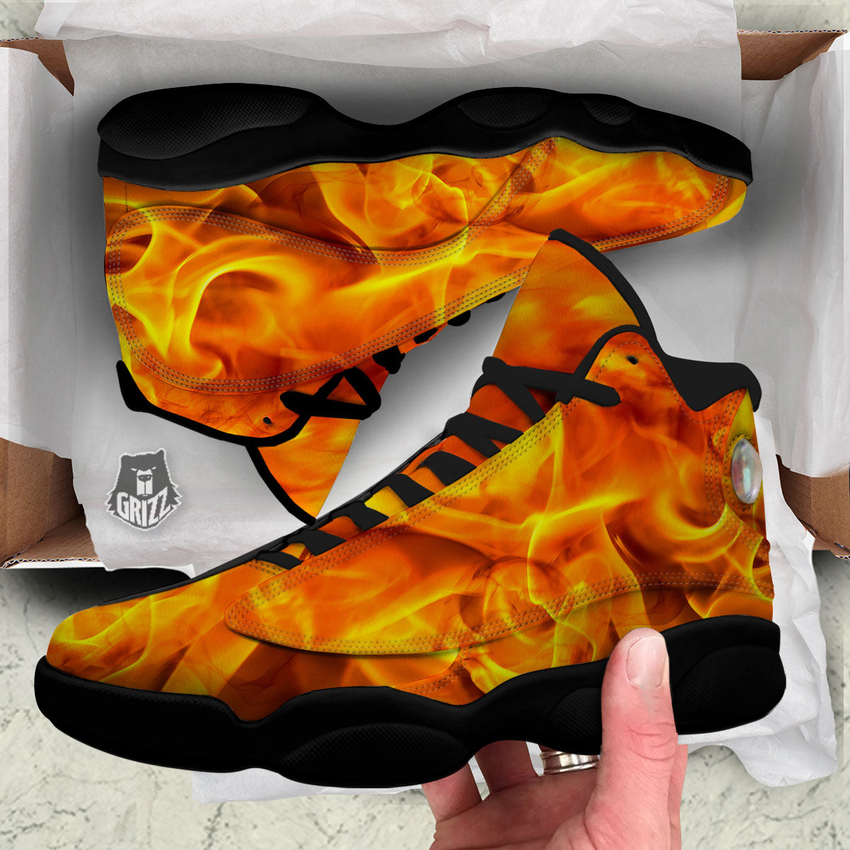 Burning Fire Flame Print Black Basketball Shoes-grizzshop