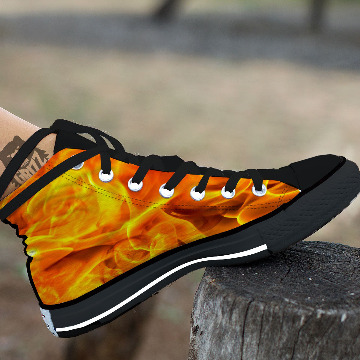 Burning Fire Flame Print Black High Top Shoes-grizzshop