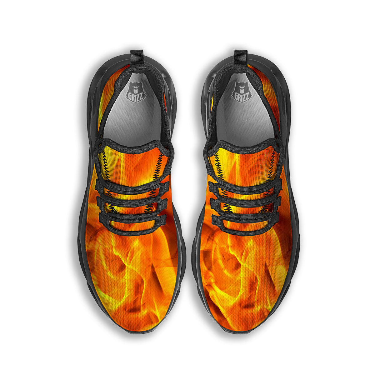 Burning Fire Flame Print Black Running Shoes-grizzshop