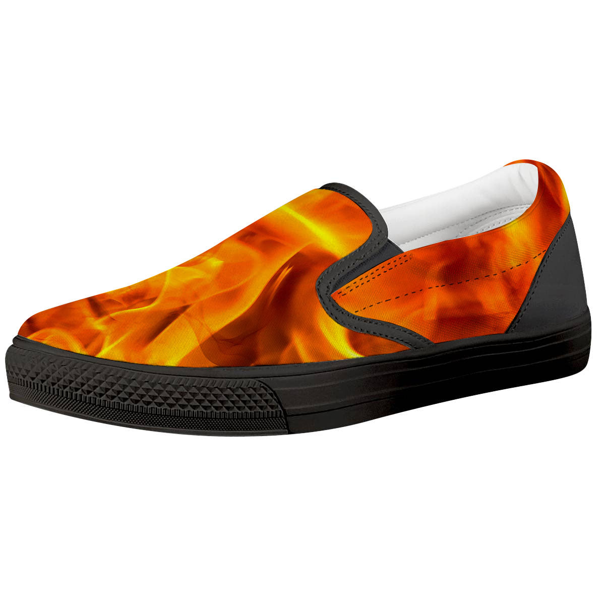 Burning Fire Flame Print Black Slip On Shoes-grizzshop