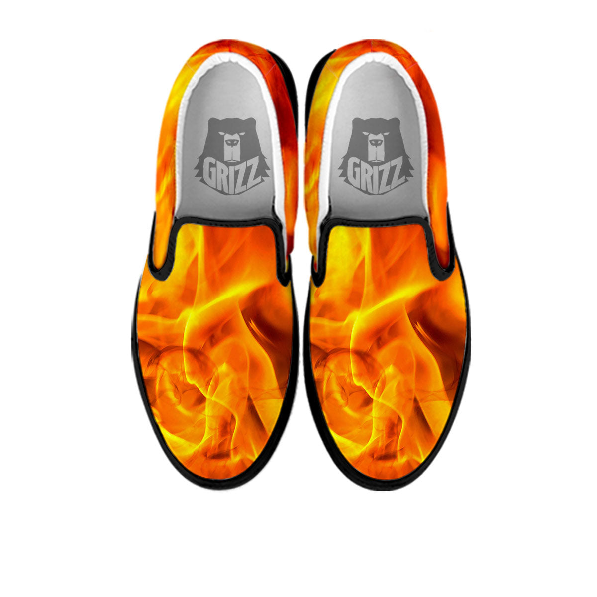 Burning Fire Flame Print Black Slip On Shoes-grizzshop