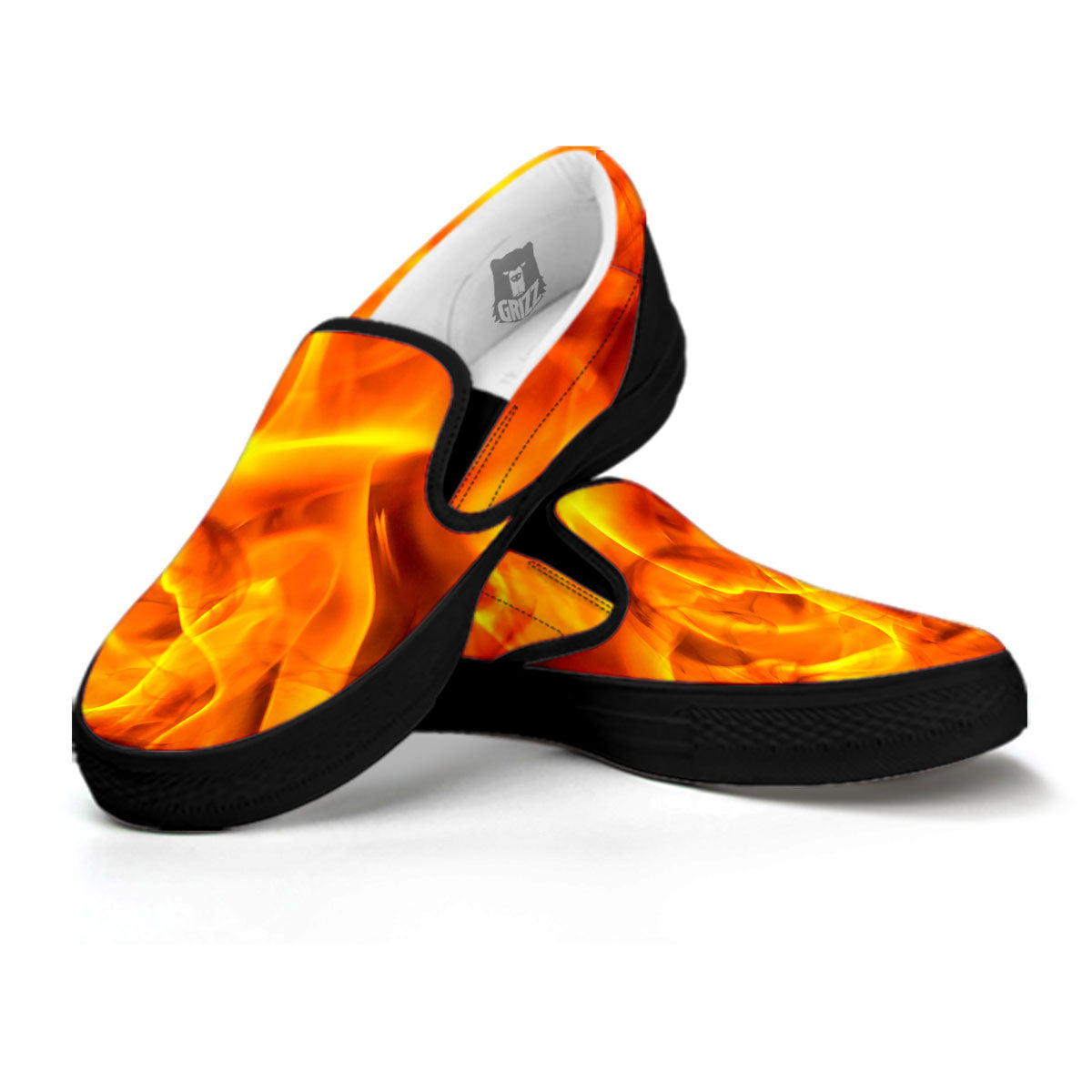 Burning Fire Flame Print Black Slip On Shoes-grizzshop