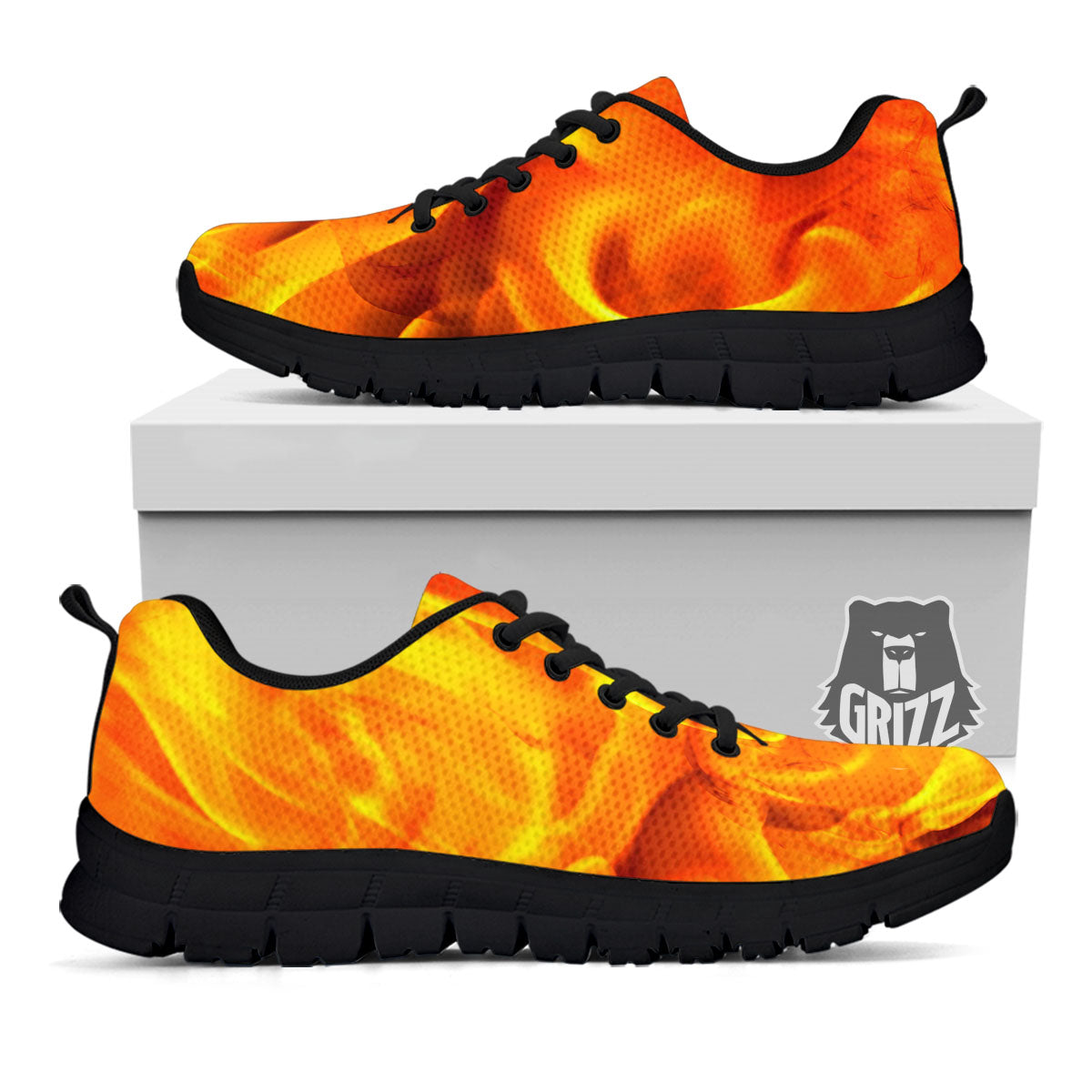 Burning Fire Flame Print Black Sneaker-grizzshop