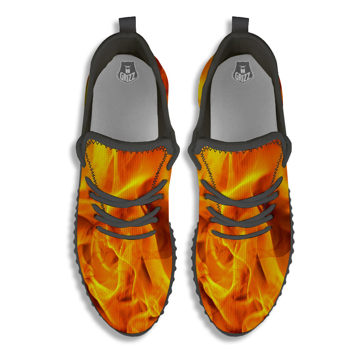 Burning Fire Flame Print Black Walking Shoes-grizzshop
