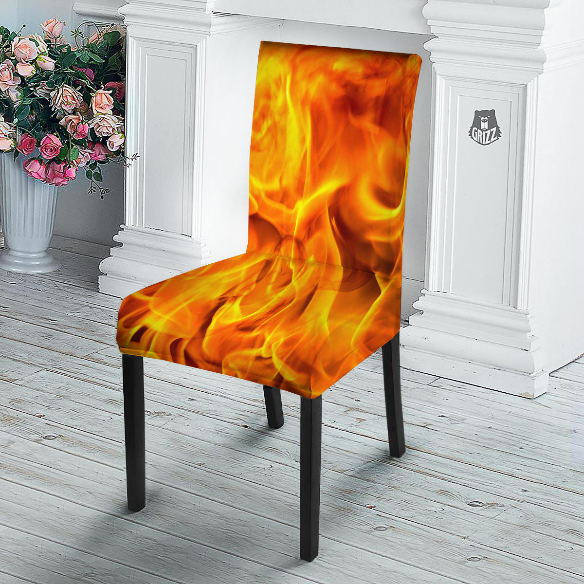 Burning Fire Flame Print Dining Chair Slipcover-grizzshop