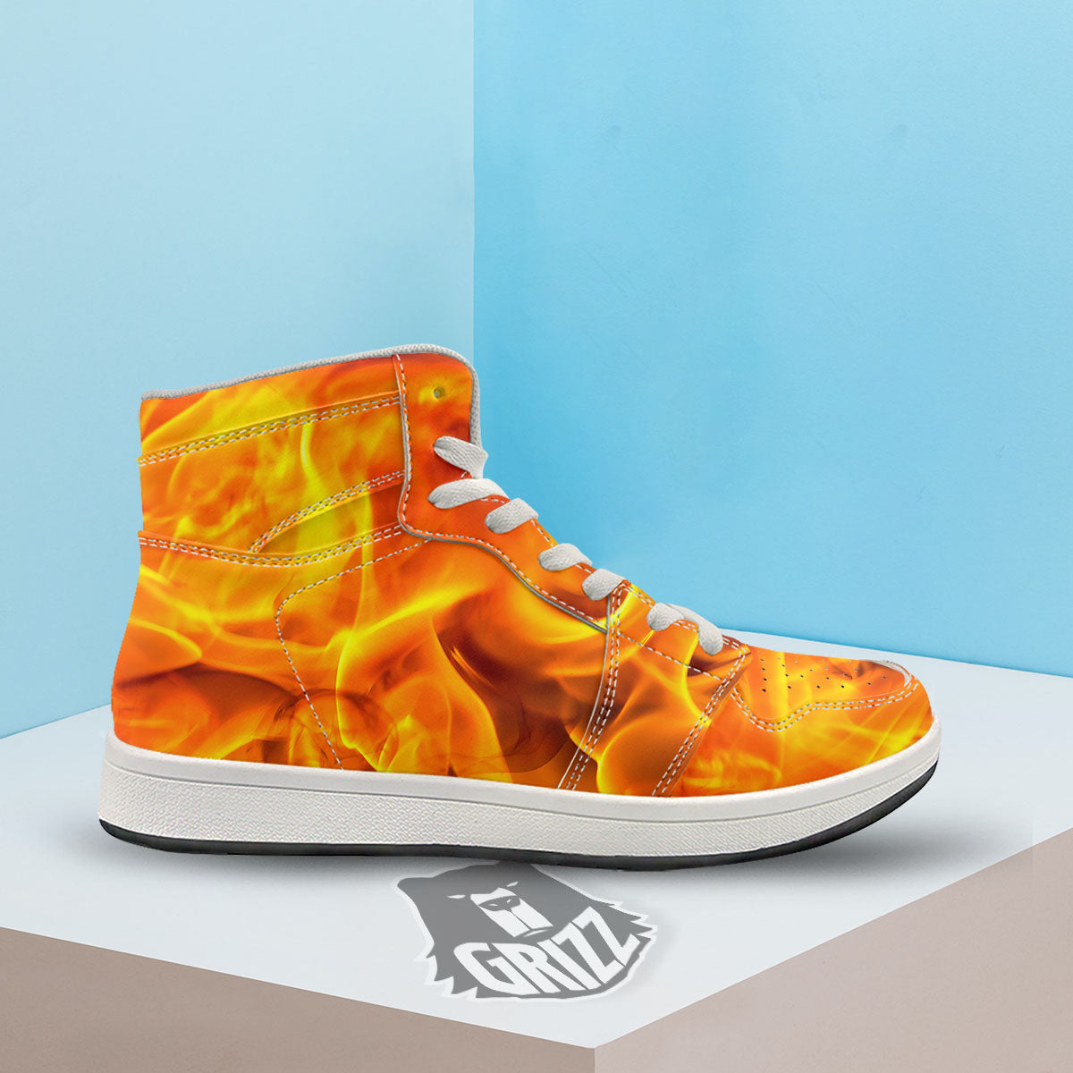 Burning Fire Flame Print High Top Sneakers-grizzshop