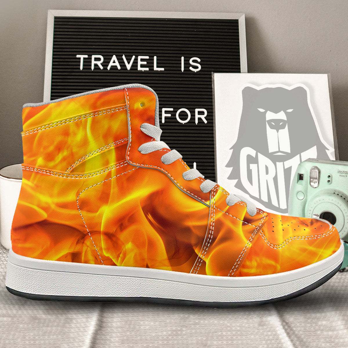 Burning Fire Flame Print High Top Sneakers-grizzshop