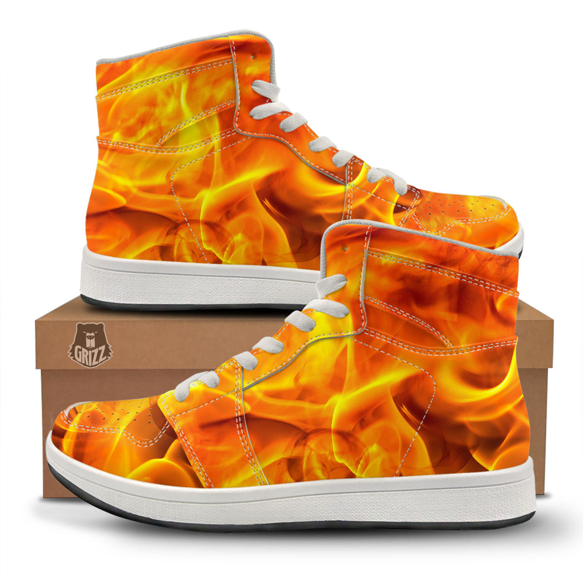 Burning Fire Flame Print High Top Sneakers-grizzshop
