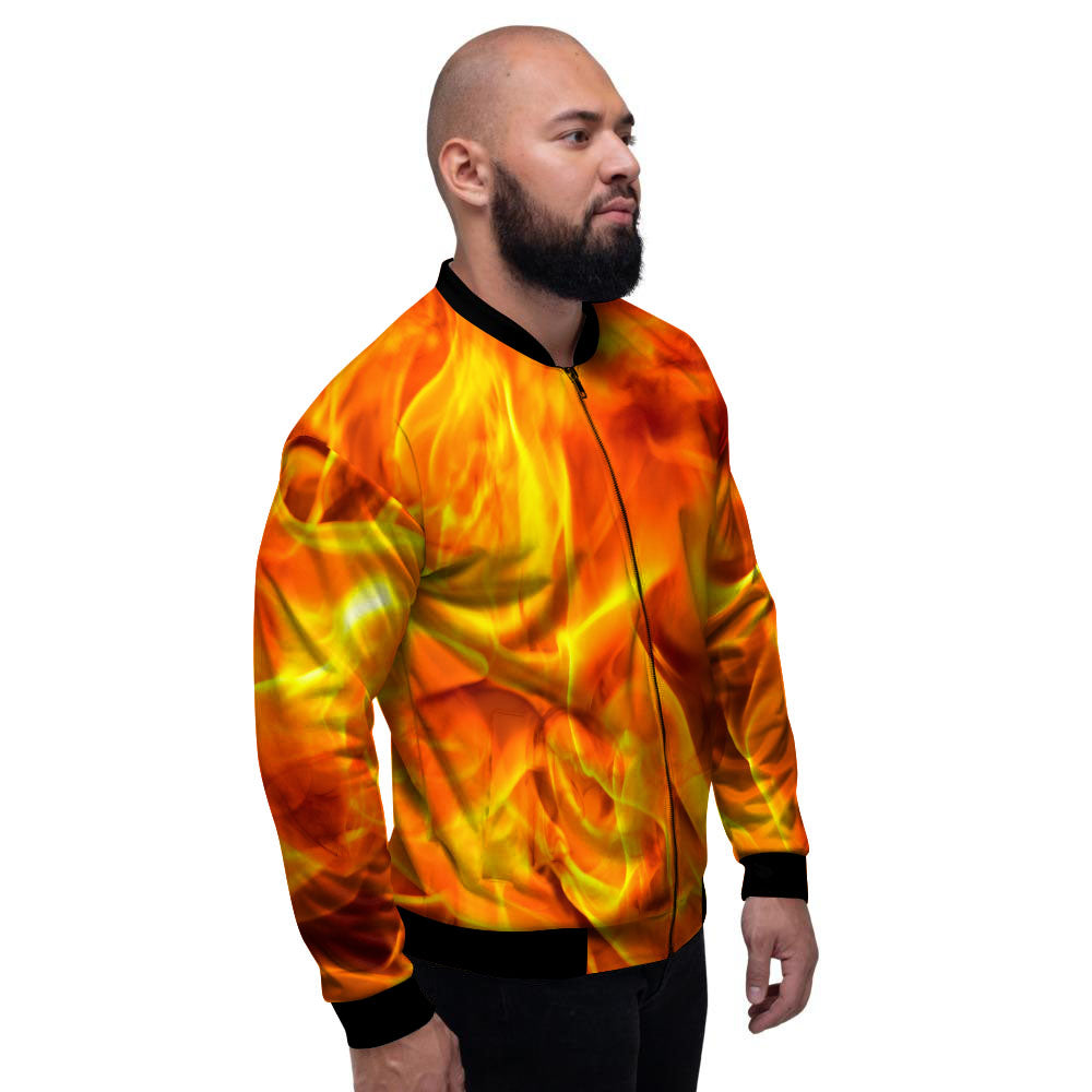 Burning Fire Flame Print Men's Bomber Jacket-grizzshop