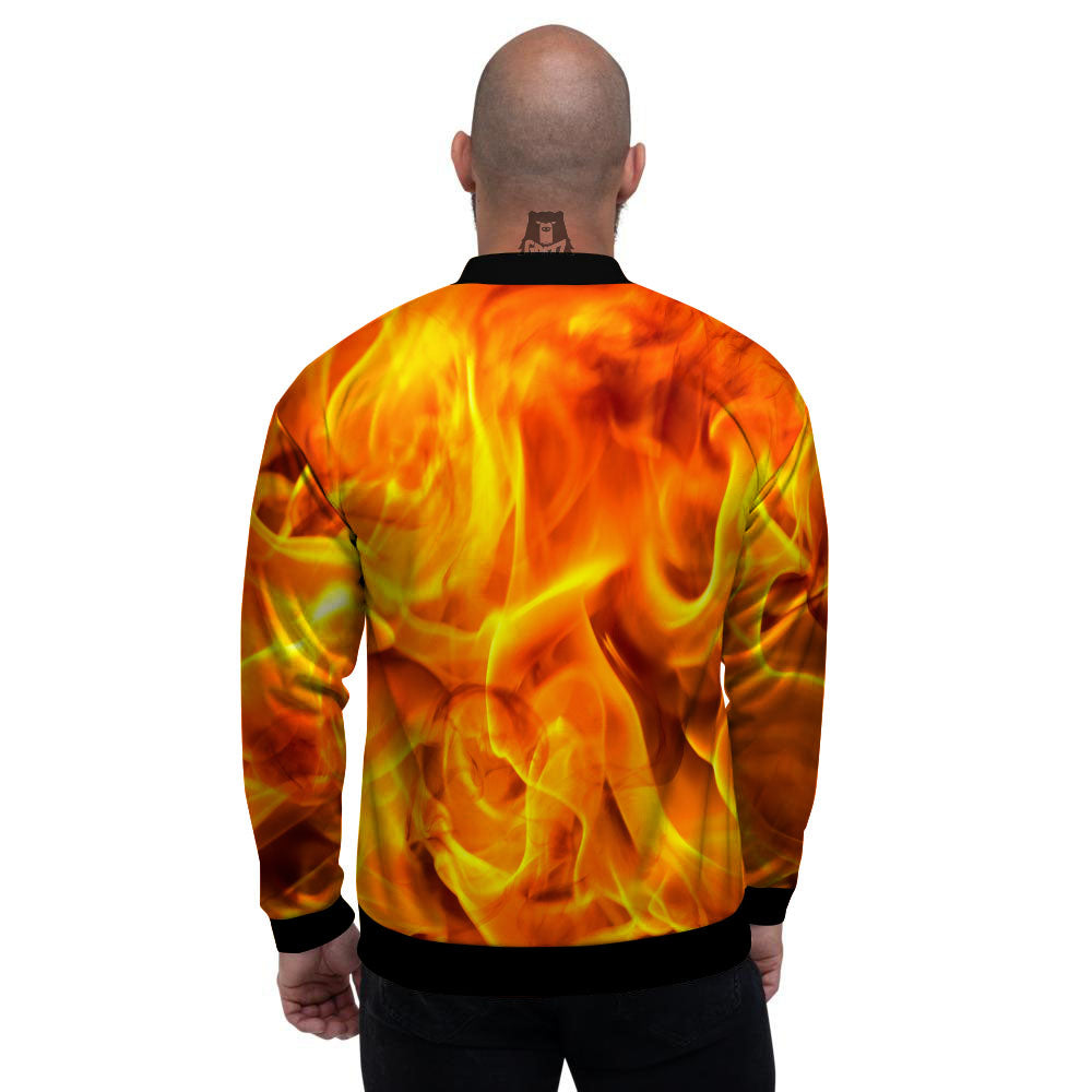 Burning Fire Flame Print Men's Bomber Jacket-grizzshop